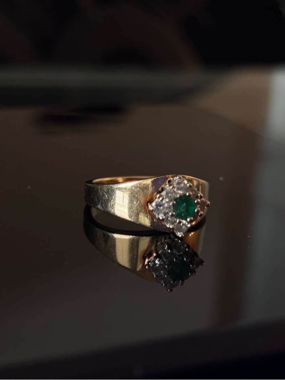 14k Gold Emerald and Diamond Halo Ring - Women's Jewelry